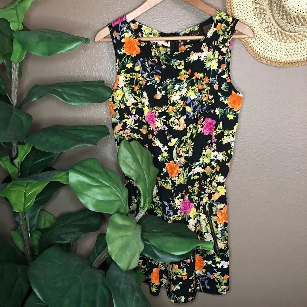 Black Floral Shorts Romper
